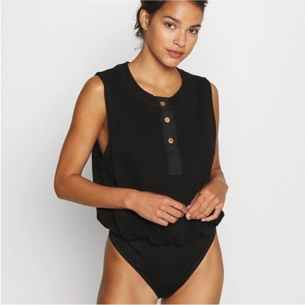Free People Intimately Peek Aye Black Textured Bodysuit Small  NWT